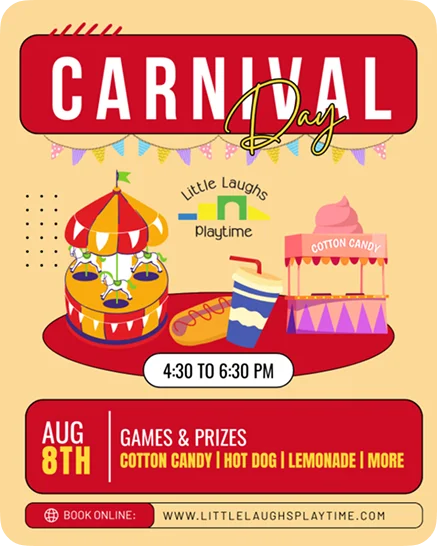 An image promoting Family Carnival Day with illustrations of carnival games, hot dogs.